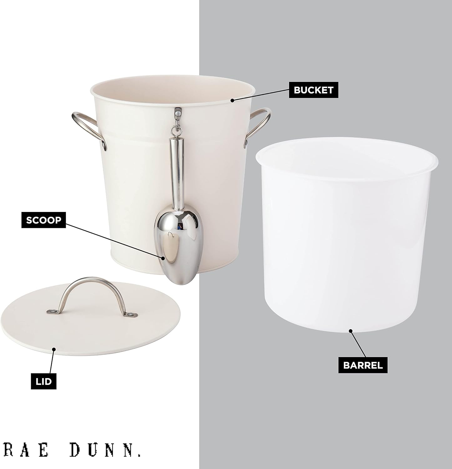 Rae Dunn Ice Bucket with Scoop - Stainless Steel Bucket with Handle, Lid and Ice Scooper - 4 Qt. Storage Bin for Ice Cubes for Bars, Parties, Backyard Barbeques, Picnics, and Camping (Sage)