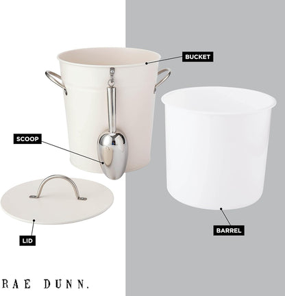 Rae Dunn Ice Bucket with Scoop - Stainless Steel Bucket with Handle, Lid and Ice Scooper - 4 Qt. Storage Bin for Ice Cubes for Bars, Parties, Backyard Barbeques, Picnics, and Camping (Sage)