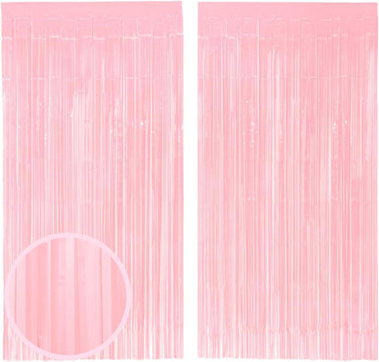 xo, Fetti Party Decorations Matte Pastel Pink Fringe Foil Curtain - Set of 2 | Bachelorette, Bridal Shower, Backdrop, Wedding, Birthday, Photo Booth
