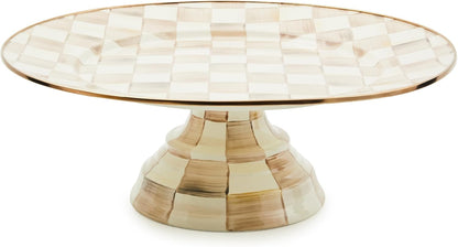 MACKENZIE-CHILDS Enamel Pedestal Platter, Round Cake Stand, Large, Black-and-White Courtly Check