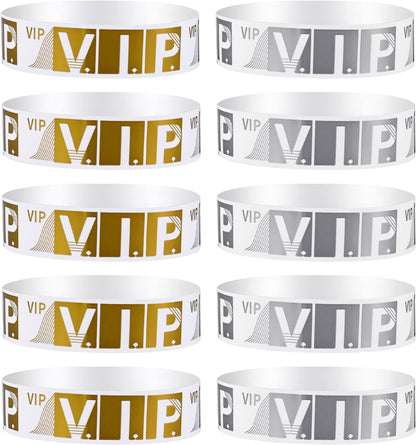 Sibba 200 Count Wrist Bands Wristband Badges Waterproof Paper Bracelets Coloreds Admission Festivals Party Events Arm Hand Labels Indexes Stamps Strap Office School Supplies(Golden/Silver)