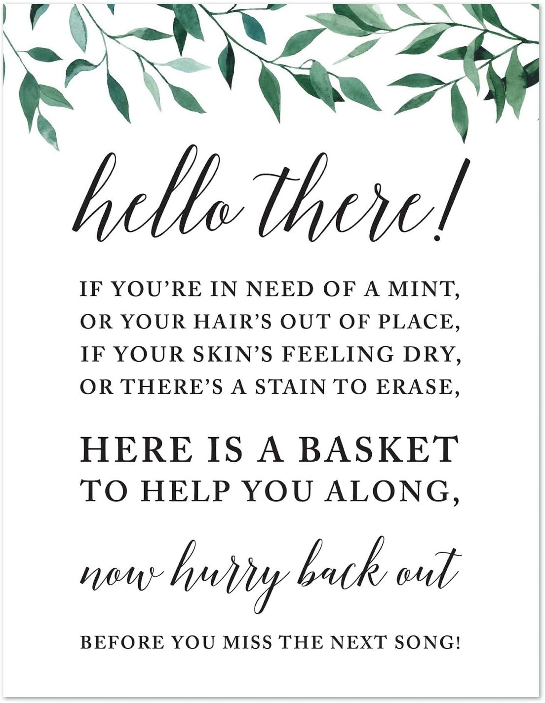 Andaz Press Wedding Party Signs, Natural Greenery Green Leaves, 8.5x11-inch, Bridal Shower Scavenger Hunt, 1-Pack - Colors B