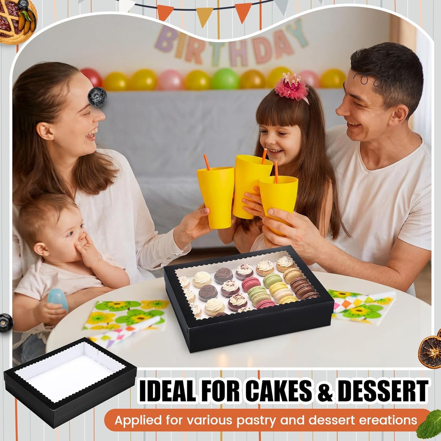 Sinload 10 Pcs 14x10x4 Inch 1/4 Sheet Cake Boxes 5pcs Large Rectangle Bakery Boxes with 5pcs Cake Boards for Pastry Baking, Cupcakes, Donuts, Cookies, Pie Treat Packaging