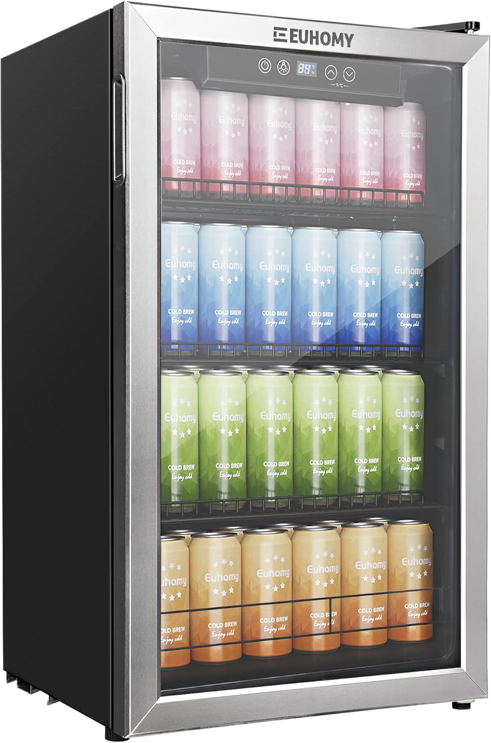 EUHOMY 4.5 Cu.ft Beverage Refrigerator and Cooler, 145 Can Mini fridge with Glass Door for Soda Beer Wine, Small Drink Dispenser with Digital Adjustable Thermostat for Home Office Bar