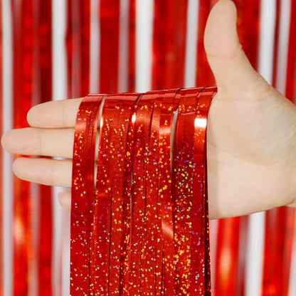 Melsan 2 Pack 3.2 ft x 8.2 ft Tinsel Foil Fringe Curtains Backdrop, Sparkle Metallic Foil Curtains for Party Photo Booth Props Decoration, Pinkish Purple