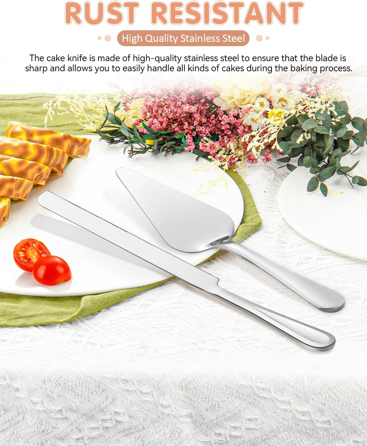 13-Inch Premium Cake Cutting Set for wedding，Exquisite Cake Knife and Server Set with Serrated Design, Ideal for Pastries, Pies, and Desserts (Silver)