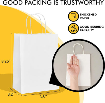 RACETOP 32 Pack Small Paper Gift Bags with Handles, 5.8"×3.2"×8.25" Kraft Paper Party Favor Bags Bulk for Kids Birthday, Baby Shower, Crafts, Wedding, Party Supplies (8 Colors)