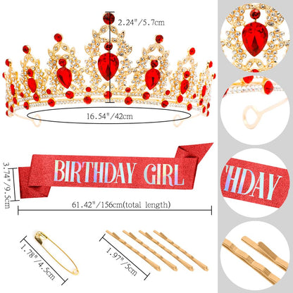 Silver Birthday Crown Headband with Sash for Women - Rhinestone Tiara for Birthday Parties