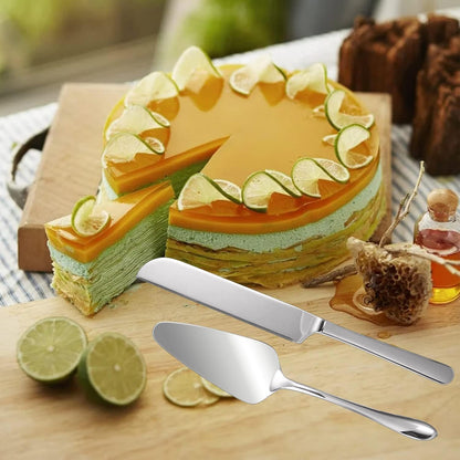 Cake Serving Set, Cake Pie Pastry Servers, Stainless steel Cake Knife and Server Set Perfect For Birthday, Wedding, Parties and Events (Silver)