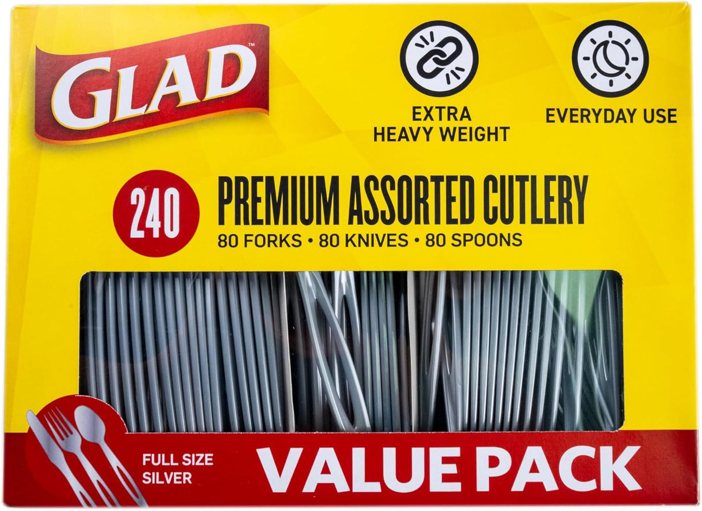Glad Clear Disposable Cutlery Set with Heavy Duty Plastic Forks, Knives, and Spoons, Reusable Dishwasher Safe Plastic Utensils for Parties and Everyday Use, 240 Count