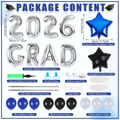 2 Sets Graduation Balloon Column Stand Kits with Balloons 2026 Grad Themed Decoration Navy Blue Balloon Tower Stand Kit for Grad High School & College Celebration Party Decor