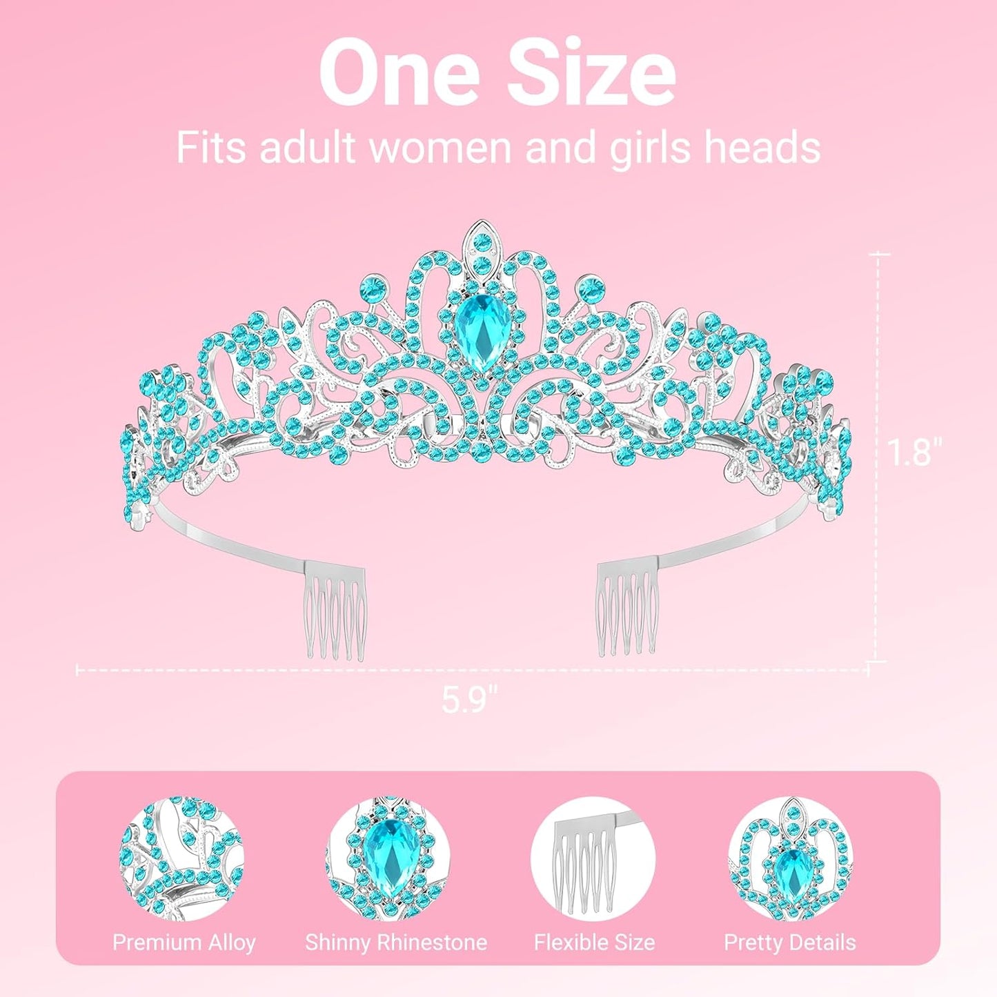 Tiara Crown for Women, Headband Hair Accessories for Birthday Wedding Party Costume Pink