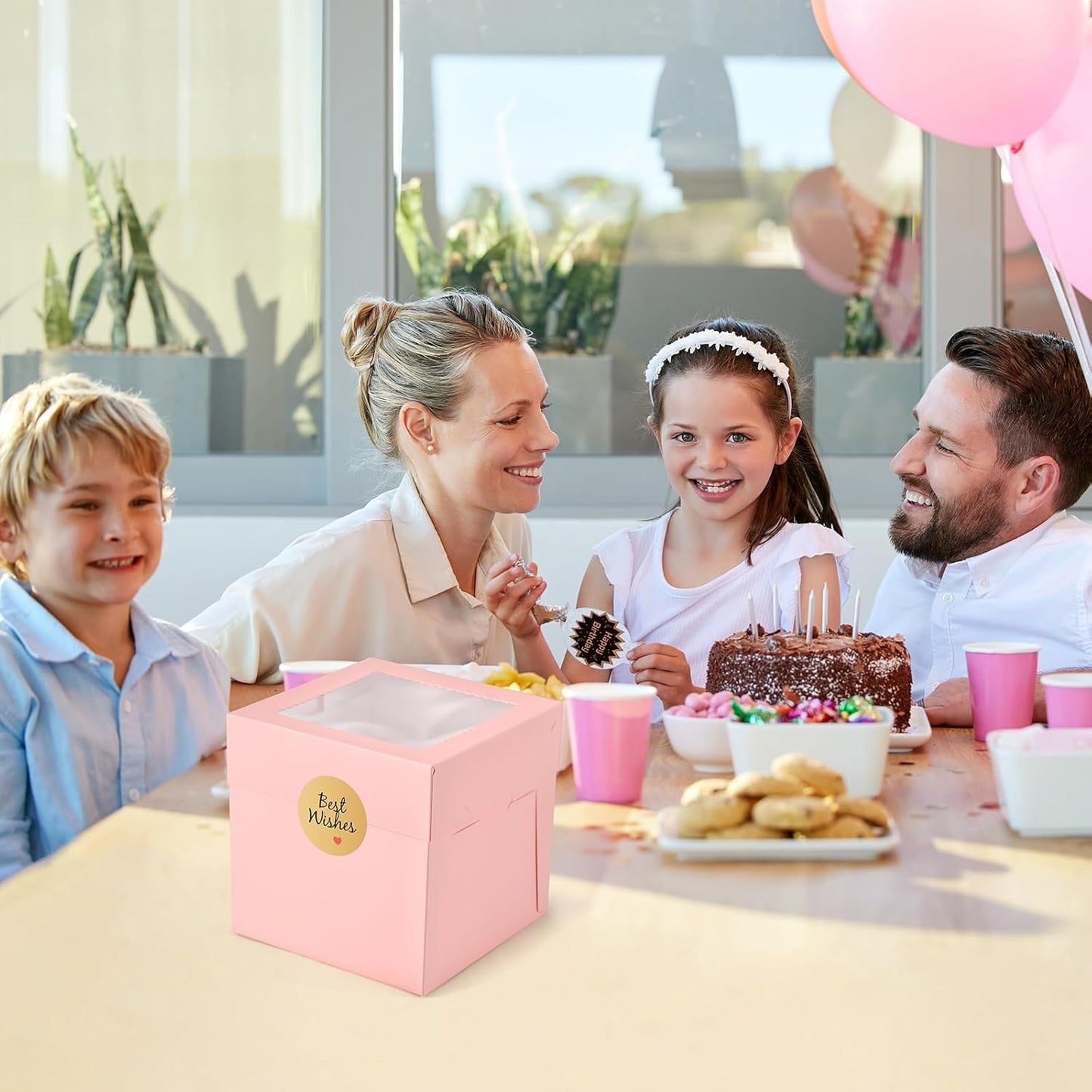 12Pcs 8x8x8 Inches Cake Boxes, Pink Square Bakery Boxes with Window, Disposable Cake Carrier Container for Pastries, Pie, Cookies, Chocolates, Cupcakes, Birthday Party, Wedding