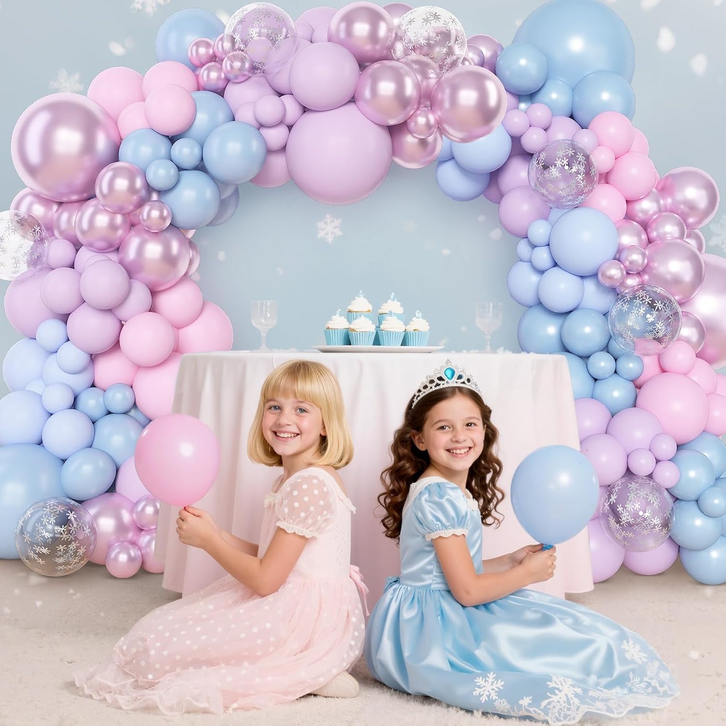 Amandir 153pcs Purple Blue Pink Balloon Garland Arch Kit, Different Sizes 18 12 10 5 inch Teal Yellow Latex Metallic Confetti Balloons for Magic Birthday Engagement Party Decoration