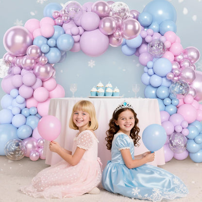 Amandir 153pcs Purple Blue Pink Balloon Garland Arch Kit, Different Sizes 18 12 10 5 inch Teal Yellow Latex Metallic Confetti Balloons for Magic Birthday Engagement Party Decoration