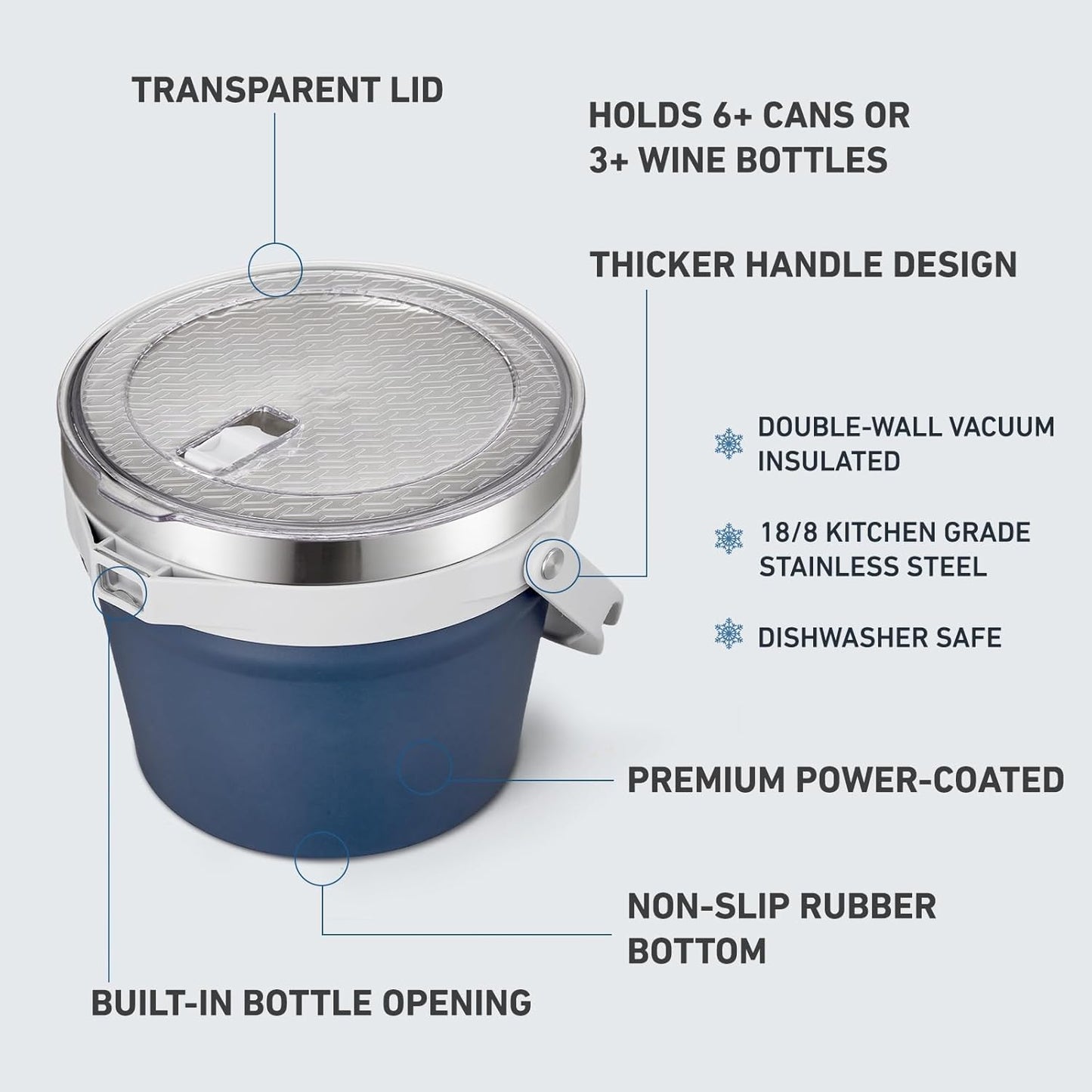 COKTIK 7L Insulated Ice Bucket with Lid，Double Wall Vacuum Stainless Steel Beverage Bucket Keeps Frozen Longer，Holds 6 Longnecks or 3 Bottles of Wine，for Cocktail, Champagne, Large Parties(Blue)