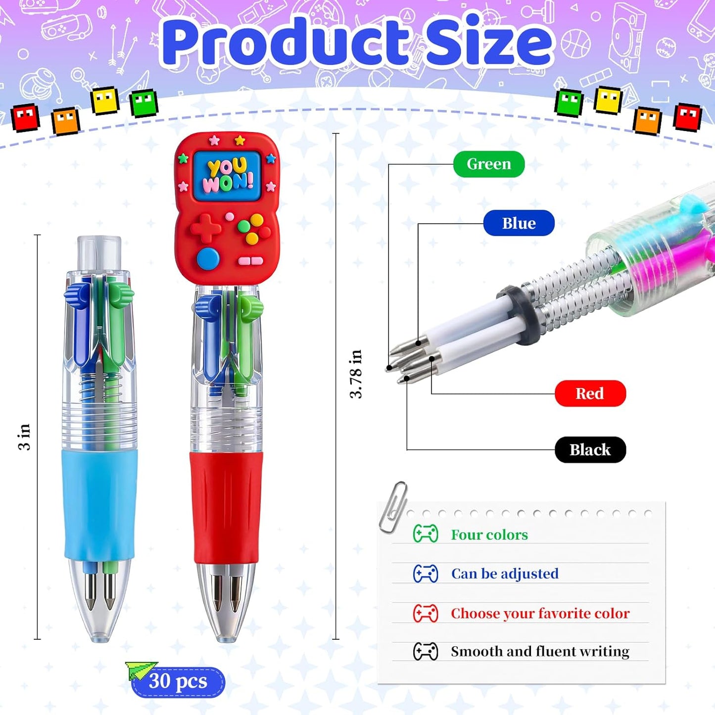 CZWZ 20Pcs Mini Multicolor Pens in One 4-in-1 Cute Pens Bulk for Kids, Fun Kawaii Ballpoint Pens for Birthdays and Children's Party Favors Gifts Teacher School Supplies