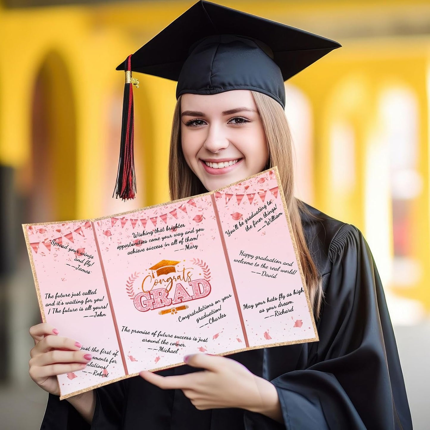 Engrowtic 2026 Graduation Guestbook Alternative Gold and Pink Guest Book Class of 2026 Congrats Graduation Party Decorations Grad Party Signature Board Card for College High School Graduate Gifts