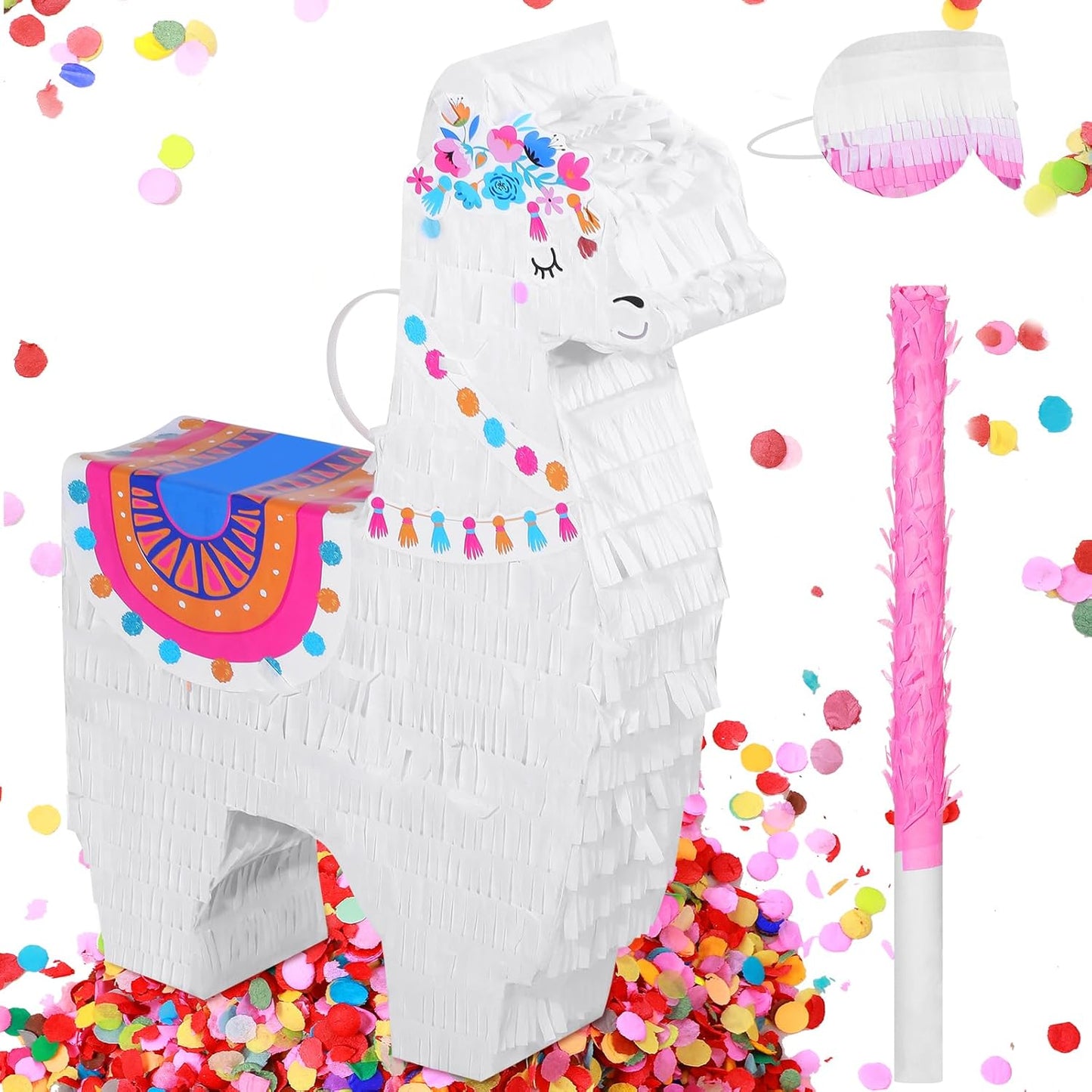 Wettarn Llama Piñata Fiesta for Mexican Fiesta Party Supplies, Includes Piñata Stick and Blindfold, Confetti for Kids Birthday Celebrations, Mexican Themed Party, 16 x 12 x 3 Inch