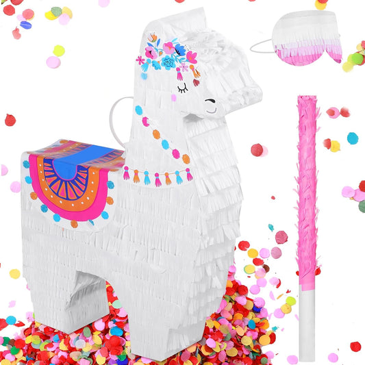 Wettarn Llama Piñata Fiesta for Mexican Fiesta Party Supplies, Includes Piñata Stick and Blindfold, Confetti for Kids Birthday Celebrations, Mexican Themed Party, 16 x 12 x 3 Inch
