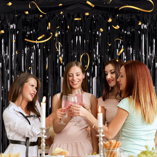 2 Pack 3.2ft x 8.2ft Silver Metallic Tinsel Foil Fringe Curtains, Door Streamer Photo Booth Backdrop for Birthday Graduation Engagement Bridal Shower Bachelorette Baby Shower Party Decorations