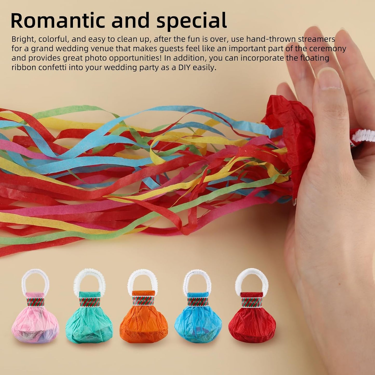 10 Pack Streamers Poppers, Hand Throw Party Poppers, Colorful No Mess Confetti Poppers, Magic Paper Crackers for Birthday Wedding Celebrations School Opening Graduation