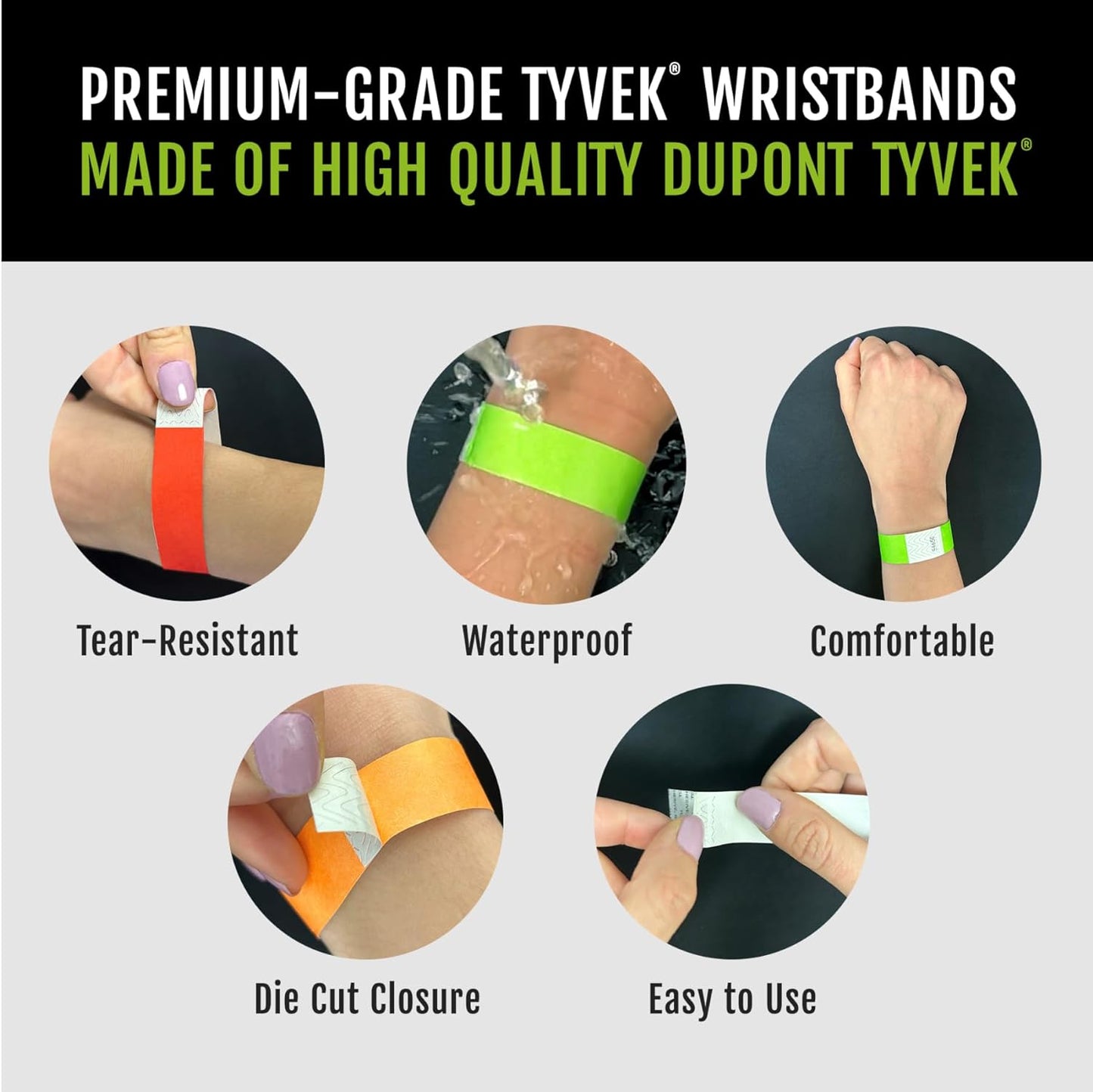 200 WristCo Neon Red Tyvek Wristbands for Events Tamper-Proof Design & Fluorescent Color Prevent Reuse Premium-Grade Bracelets for Hospital & Medical ID, Party & VIP Identification
