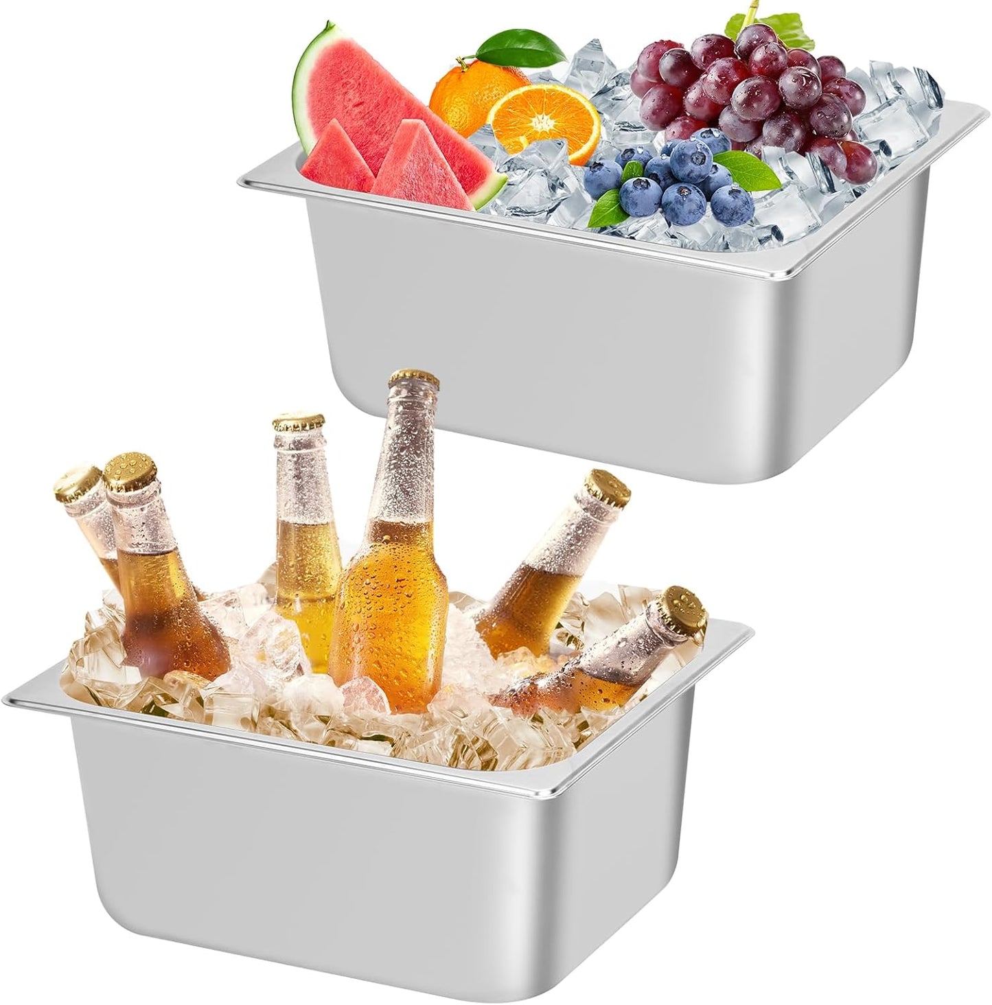 2 Pack Ice Bucket for Freezer,Freezer Ice Bin (large),Ice Buckets for Parties,Champagne Bucket,Stainless Steel Ice Bin for Freezer,Suitable for parties, picnics,and kitchen storage