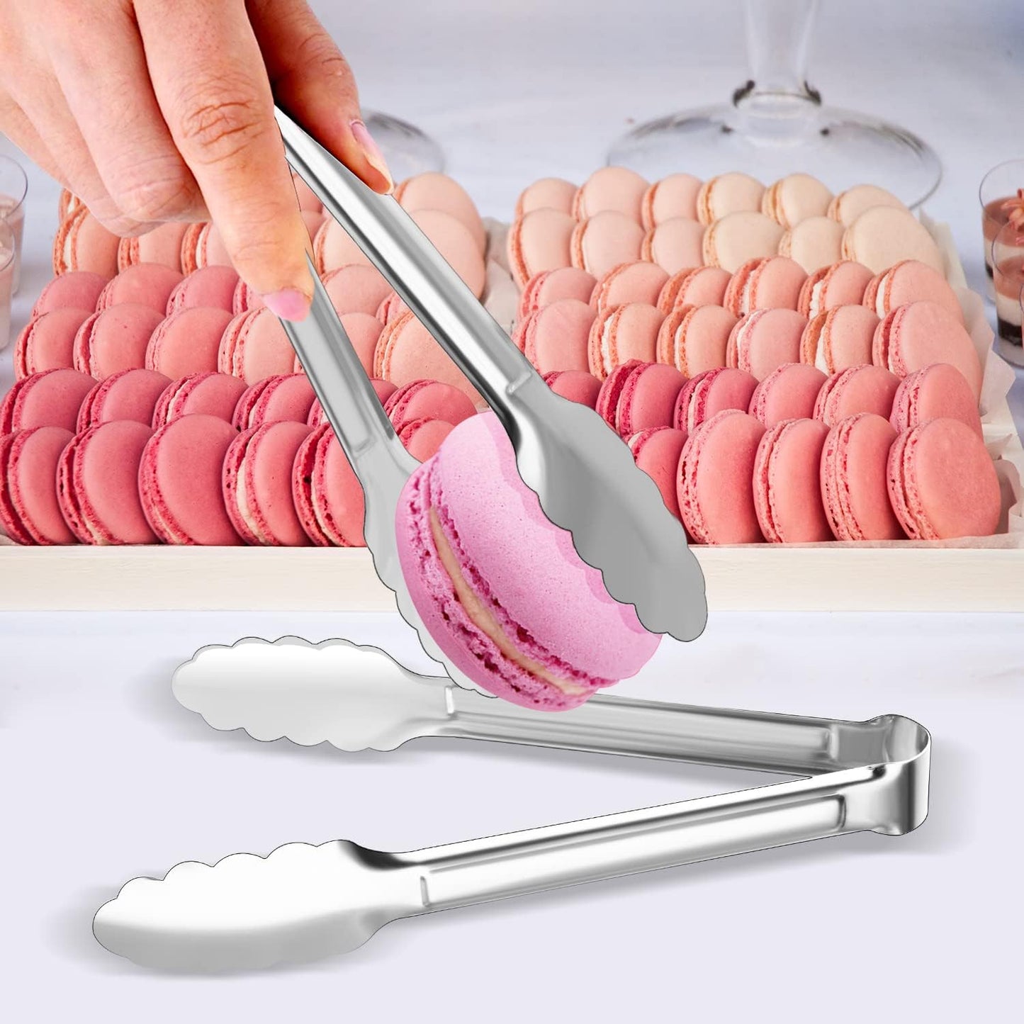 12 Pack Small Serving Tongs,XEVOM Stainless Steel Sugar Tongs Mini Appetizers Tongs Mental Kitchen Tongs for Serving Food (5inch)