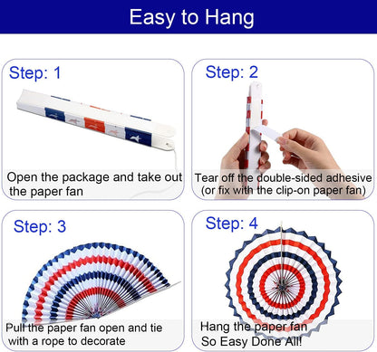 4th of July Patriotic Decorations - 12Pcs Hanging Paper Fan for USA Patriotic Decorations Independence Day Memorial Day American Theme Party Veterans Birthday Decor Supplies