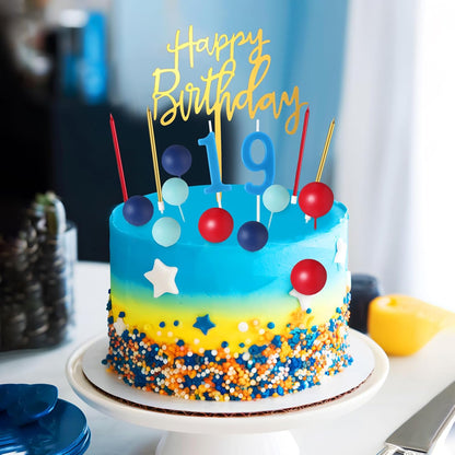 Yerliker 34 Pcs Happy Birthday Cake Toppers Decorations Birthday Candles DIY Cake Decor for Men Women Wedding Anniversary(Gold)