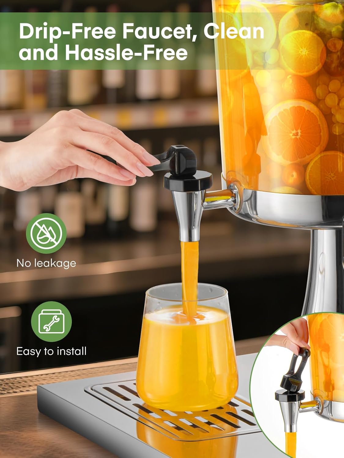 Drink Dispensers for Parties, 4.4 Gallon Beverage Dispenser with Stand & Ice Core, Stainless Steel Beverage Dispenser, Commercial Hot Cold Juice Dispenser with Drip Tray for Bar Buffet Home