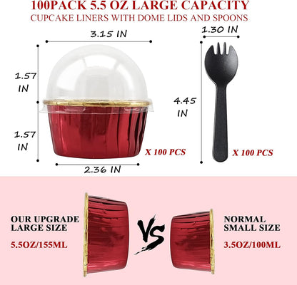 Cupcake Liners with Lids 50 Pack,LNYZQUS 5oz Large Foil Cupcake Cups Muffin Tins,Disposable Baking Cups Muffin Liners Wrappers Holders for Wedding Valentine-Pink in gold