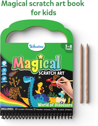 Skillmatics Scratch Art Book for Kids - Unicorns & Princesses, Craft Kits & Supplies, 30+ Scratch Stickers, Travel Toys, DIY Kit, Gifts for Girls & Boys Ages 3, 4, 5, 6, 7, 8