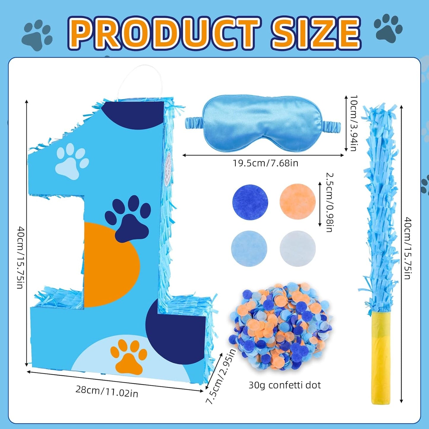 16 Inch Number 2 Dog Paw Pinata with 16 Inch Piñata Stick Blindfold Confetti for Boy Girl Kids 2nd Birthday Party Decorations (2nd)