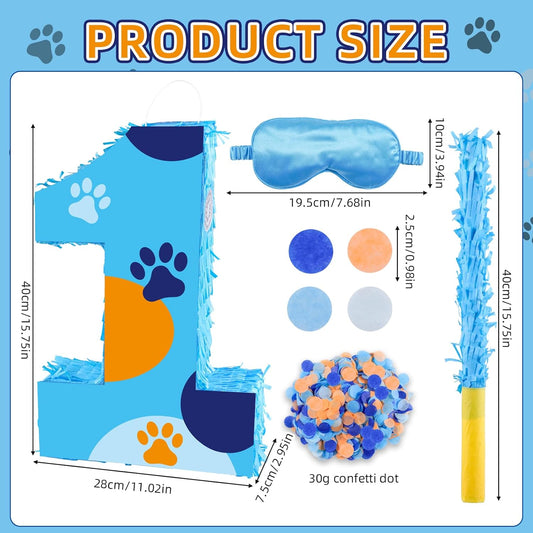 16 Inch Number 2 Dog Paw Pinata with 16 Inch Piñata Stick Blindfold Confetti for Boy Girl Kids 2nd Birthday Party Decorations (2nd)