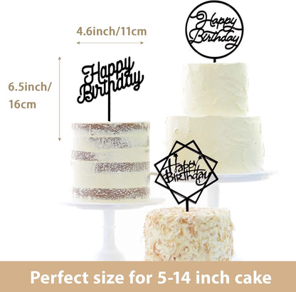 6-Pack Gold Cake Topper Set, Double-Sided Glitter, Acrylic Happy Birthday Cupcake Toppers, Birthday Decorations for Children or Adults.