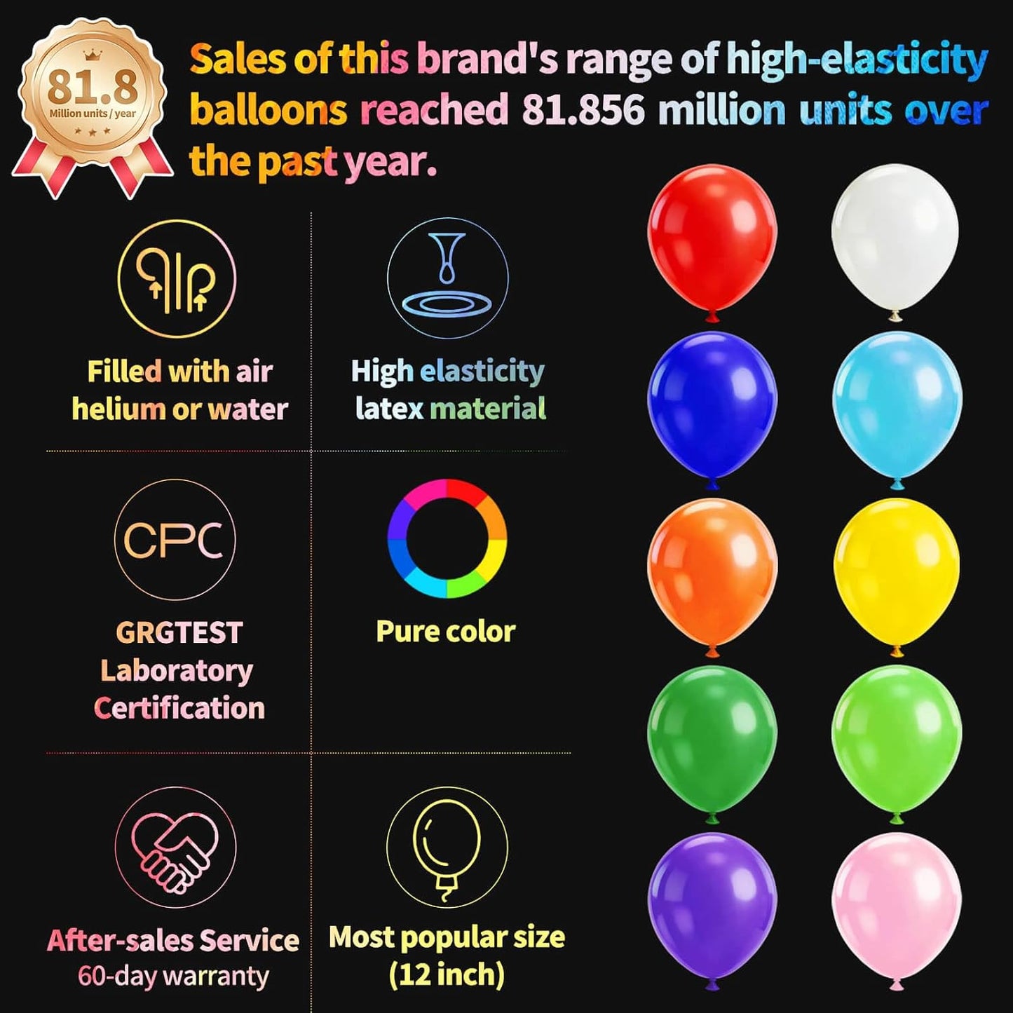 110pcs Black Balloon 12 inch, Black Latex Balloons for Birthday Party Baby Shower Wedding(with 2 Ribbons). - Colors A