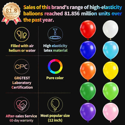 110pcs Black Balloon 12 inch, Black Latex Balloons for Birthday Party Baby Shower Wedding(with 2 Ribbons). - Colors A