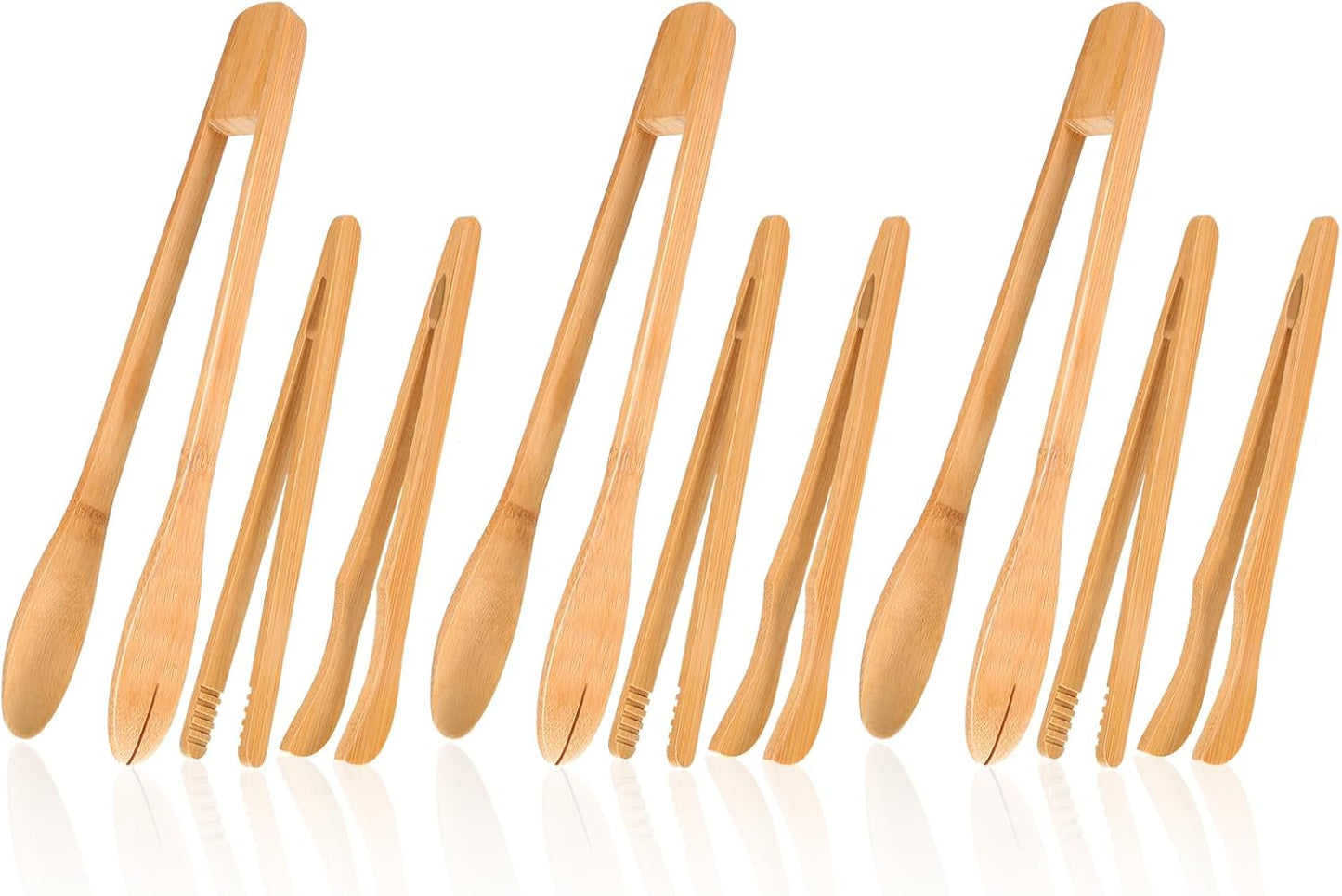 Zopeal 3 Pcs Bamboo Utensils for Cooking Wooden Toaster Tongs Long Cooking Salad Tongs for Picking up Cheese Bacon Toast Cake Fruits Bread Spaghetti for Kitchen Women Men