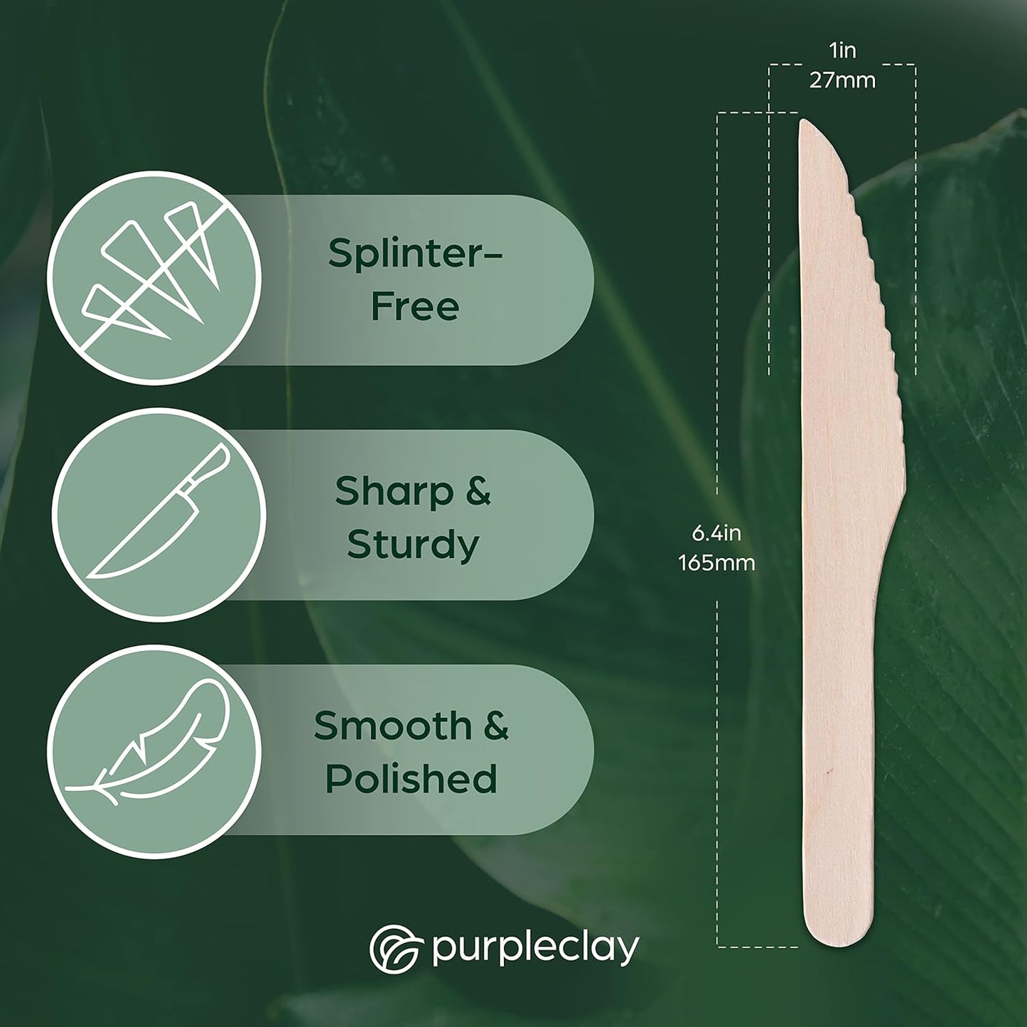 PURPLECLAY Wooden Disposable Utensils Set, 360 PCS Compostable Silverware (120 Forks, 120 Spoons, 120 Knives) Eco Friendly, Plastic-Free Cutlery for Parties & Catering, Alternative to Bamboo Utensils
