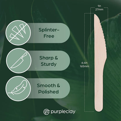 PURPLECLAY Wooden Disposable Utensils Set, 360 PCS Compostable Silverware (120 Forks, 120 Spoons, 120 Knives) Eco Friendly, Plastic-Free Cutlery for Parties & Catering, Alternative to Bamboo Utensils
