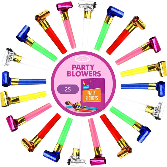 25pcs Small Party Blowers,Colourful Noisemakers Party Blowouts Squawkers Fringed Noise Maker,Birthday Noisemakers Birthday Blow Horns Party Whistles