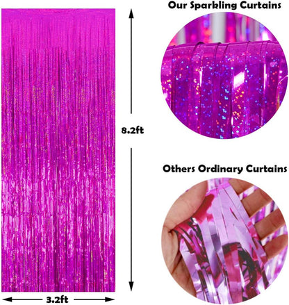Happy Mothers Day Decorations Melsan 3 Pack 3.2 x 8.2 ft Pinkish Purple Tinsel Fringe Curtain Backdrop, Sparkling Metallic Party Decorations for Girls Birthday, Bachelorette, Wedding, Photo Booth