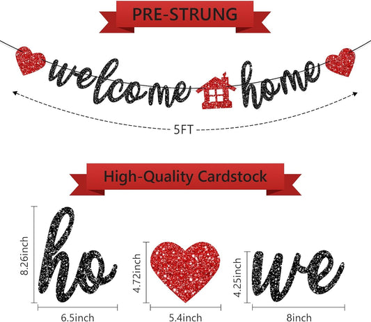 Pre-Strung Welcome Home Banner, Real Glitter Welcome Home Sign Decorations for Housewarming, Military, Coming Home Party