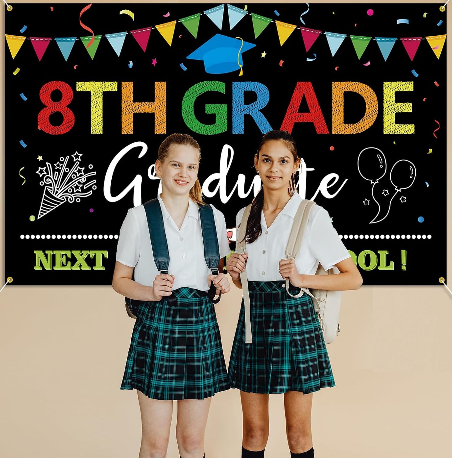 PTFNY 8th Grade Graduation Backdrop Banner 8th Grade Graduate Banner 8th Grade Graduation Decorations Boys Girls Eighth Grade Party Background Decoration Photo Booth Props