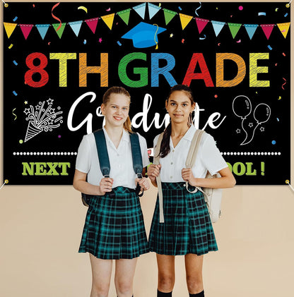 PTFNY 8th Grade Graduation Backdrop Banner 8th Grade Graduate Banner 8th Grade Graduation Decorations Boys Girls Eighth Grade Party Background Decoration Photo Booth Props