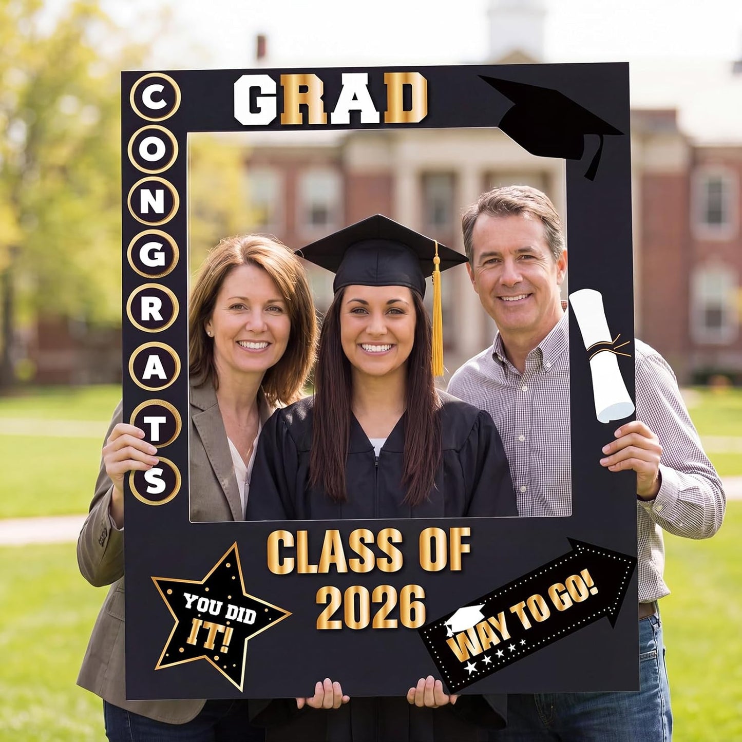 RattanView 2026 Graduation Photo Booth Props Frame Class of 2026 Congrats Grad Selfie Picture Frame, Cardboard Large Photo Booth Prop for High School & College Graduation Party Decorations