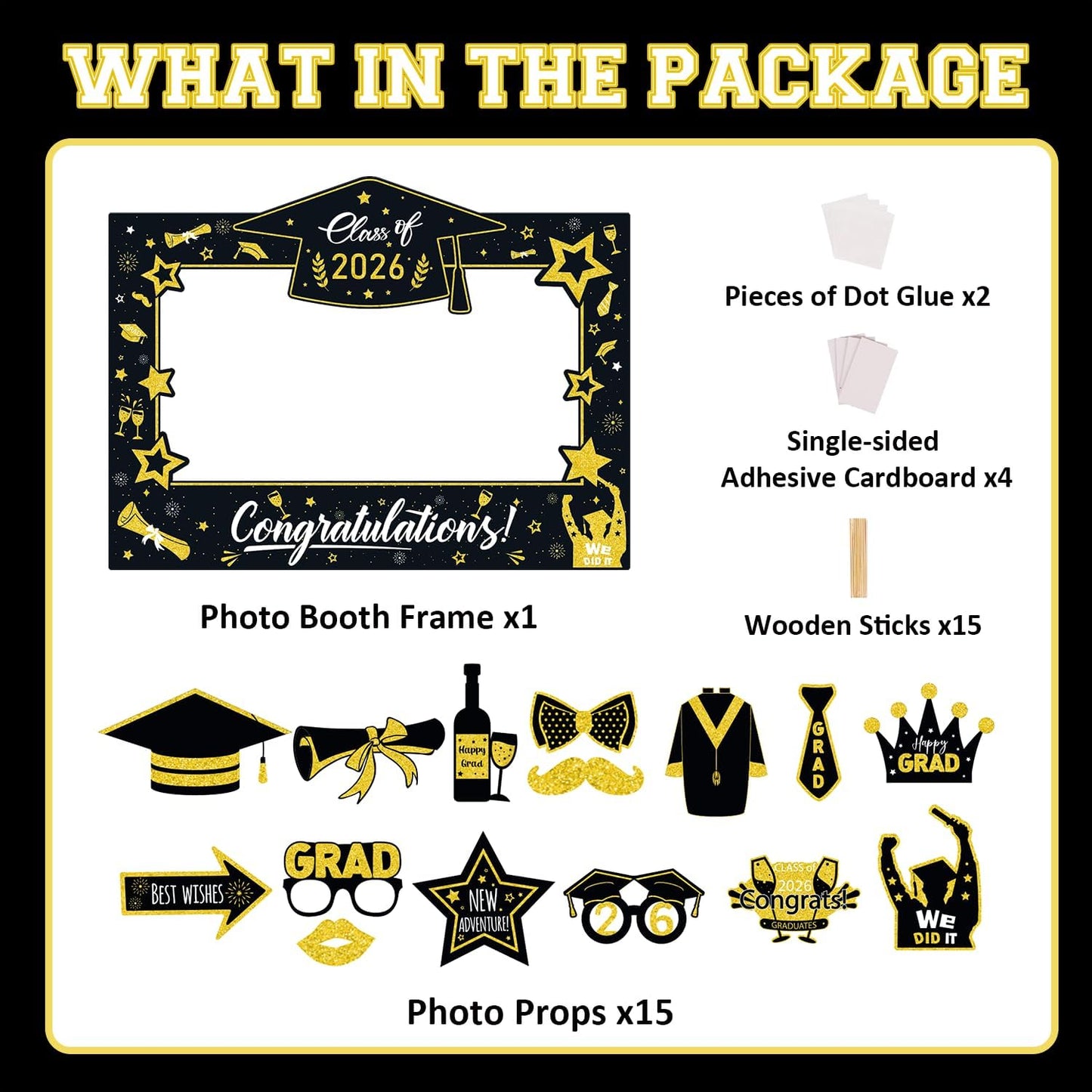 Graduation Decorations Class of 2026 Photo Booth Props - Blue and Gold 2026 Graduation Frame & Photo Props Congrats Grad Class of 2026 Decor for Graduation Party Supplies