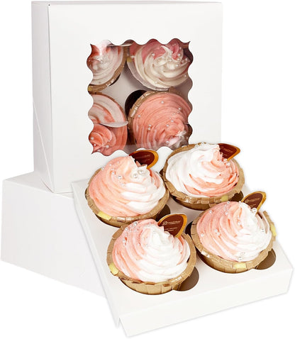 Bakepacker Auto-pop up 6 Cupcake Boxes with Window 20 Count Pink Box 9.4 x 6.1 x 3 inch Cupcake Carrier